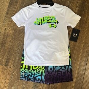 Under Armour Swim White Tee and Vibrant Shorts Set, Size 5